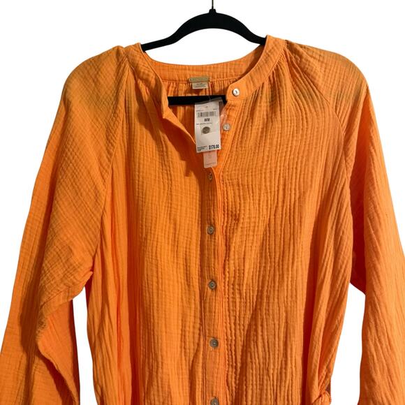 NWT Magaschoni thigh length full sleeve button up orange cream dress Size M - Picture 3 of 12